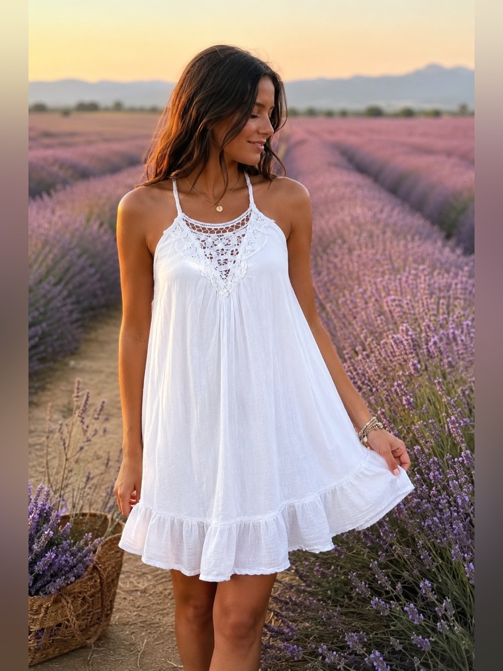Lei White Crochet Halter Mini Dress Boho‎ Beach Cover Up Size S